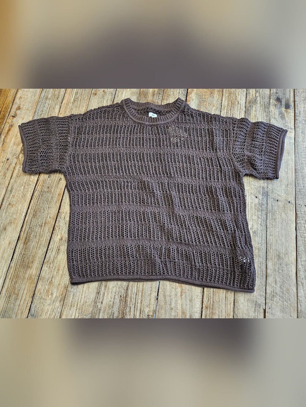 Aerie women's Brown Open-Weave Crewneck Sweater